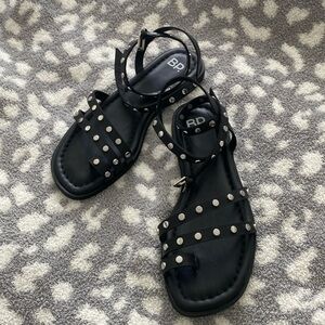 BP. Sari Studded Ankle Wrap Sandal in Black